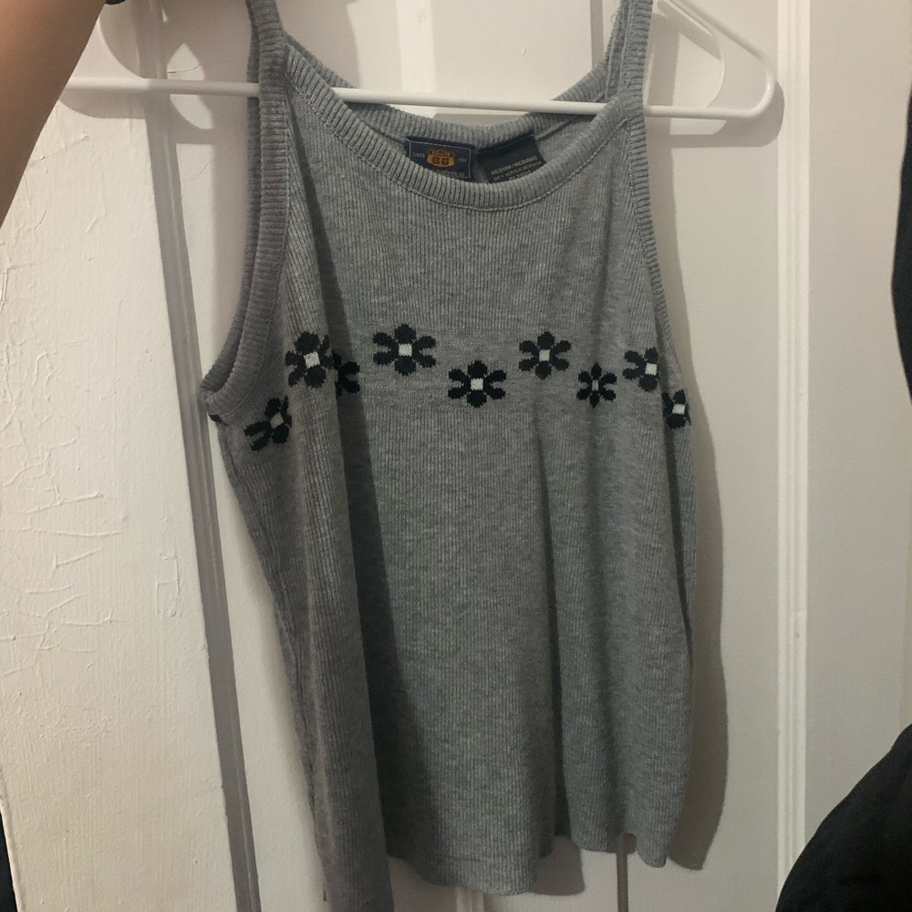 Route 66 Daisy Flowers Design Grey Tank Top Sleeveless